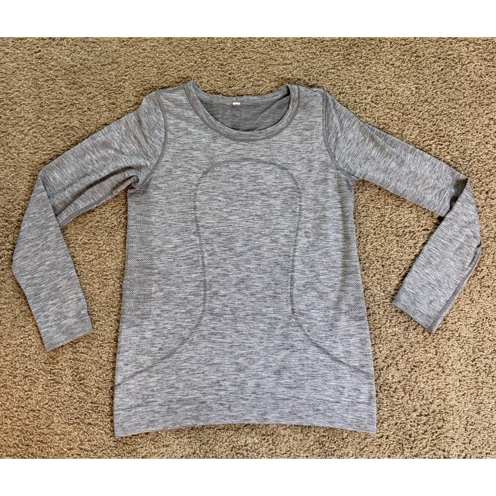 Lululemon Swiftly Tech Long Sleeve Crew Grey Space Dye Heathered Top Size 6
